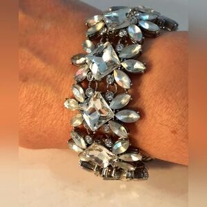 Elegant  Big Multistones Silver Tone Crystal Bracelet